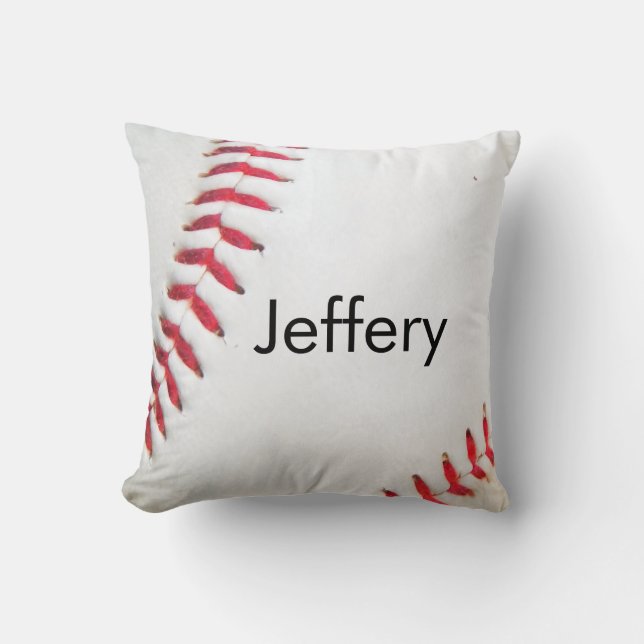 Personalized Pillow White Baseball red stitching (Front)