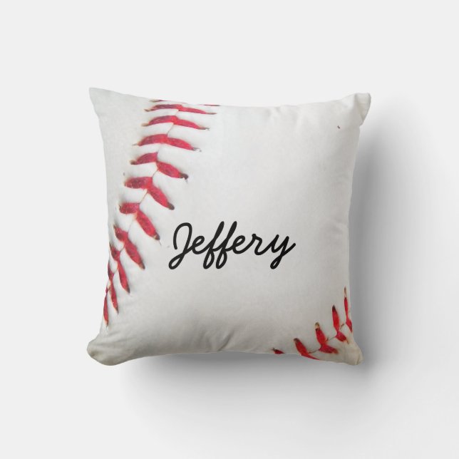 Personalized Pillow White Baseball red stitching (Front)