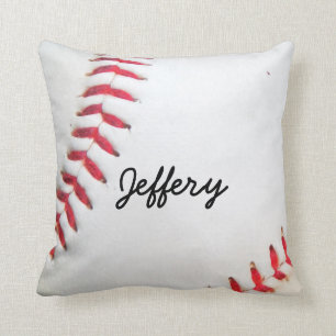 Personalized Pillow White Baseball red stitching