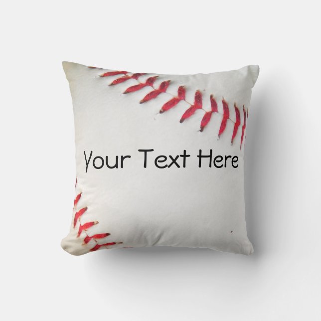 Personalized Pillow White Baseball red stitching (Front)