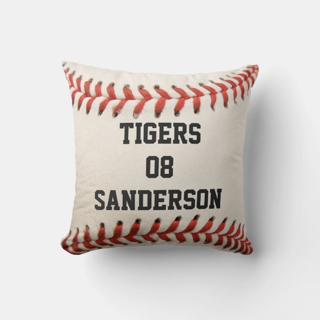 Personalized Pillow White Baseball red stitching (Front)