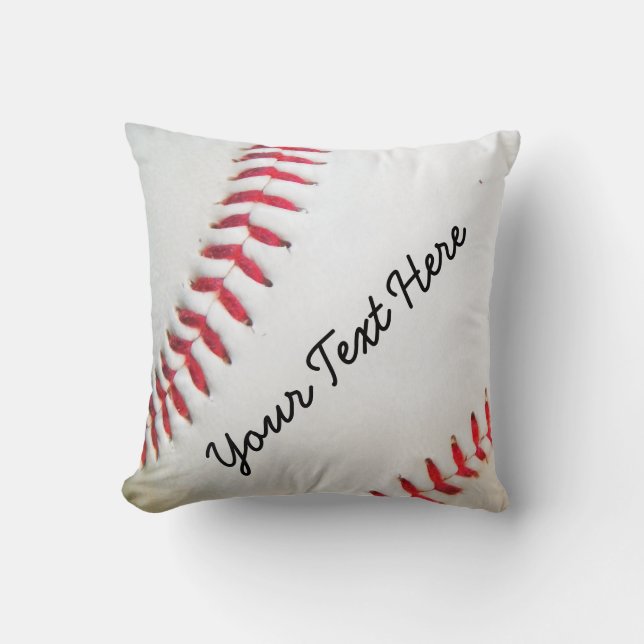 Personalized Pillow White Baseball red stitching (Front)