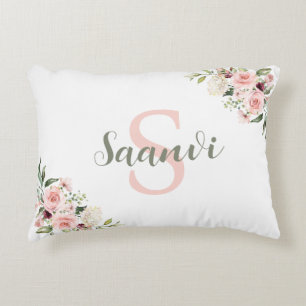Personalized pillow with initial, name, and roses
