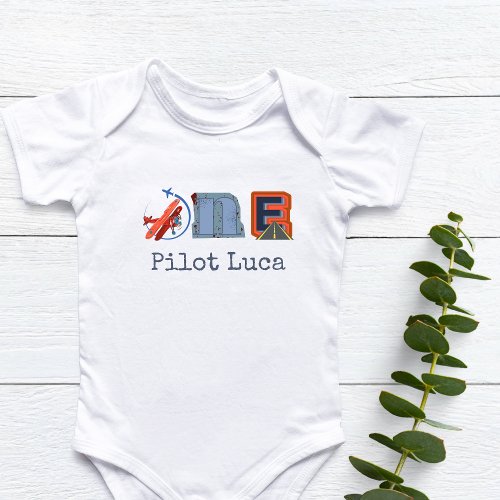 Personalized Pilot First Birthday  Baby Bodysuit