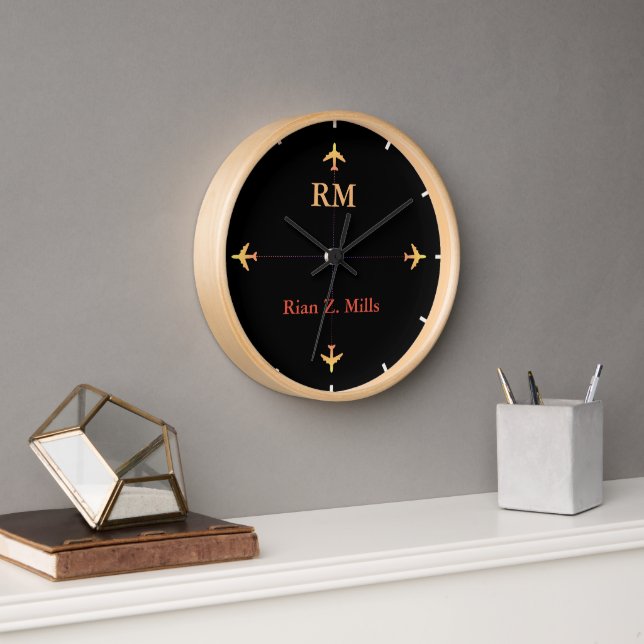 Personalized Pilot Name Airplanes Aero Style Clock (Office)