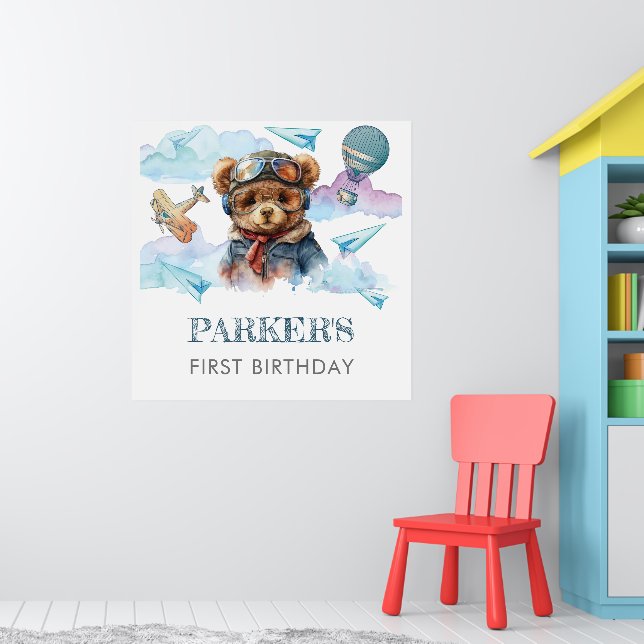 Personalized Pilot Teddy Bear Birthday Sign (Nursery 1)