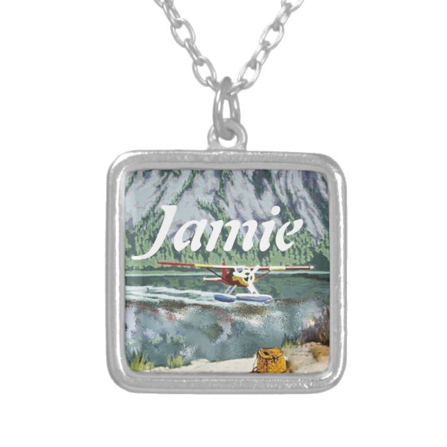 Personalized Pilot's Keepsake Bush Plane Silver Plated Necklace (Front)