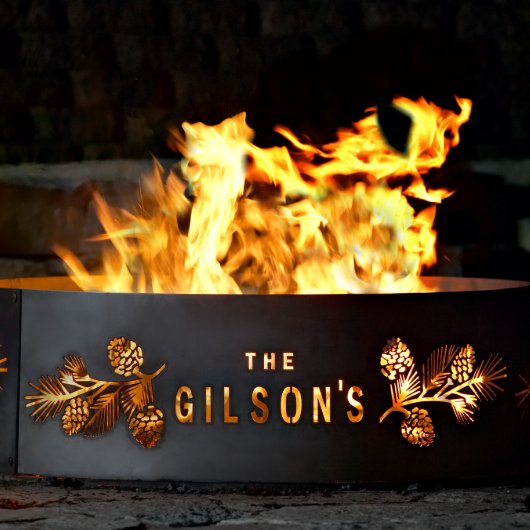 Personalized Pine Bough Heavy Duty Fire Ring (Front)