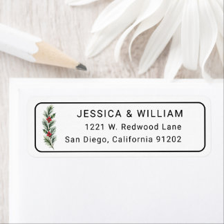 Personalized Pine Branch Wedding Return Address La Label