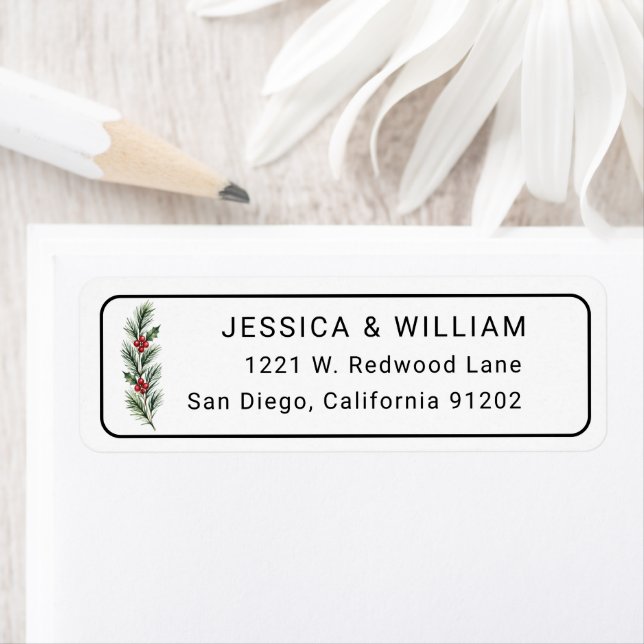 Personalized Pine Branch Wedding Return Address La Label (Insitu)