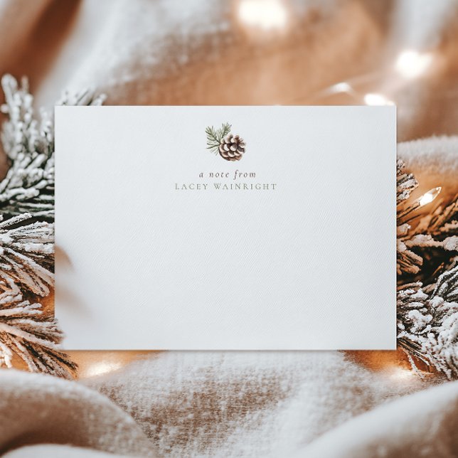 Personalized Pine Cone & Leaves Winter Woodland Note Card (Creator Uploaded)