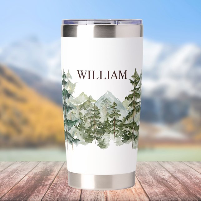 Personalized Pine Forest and mountain Nature Insulated Tumbler (In situ)