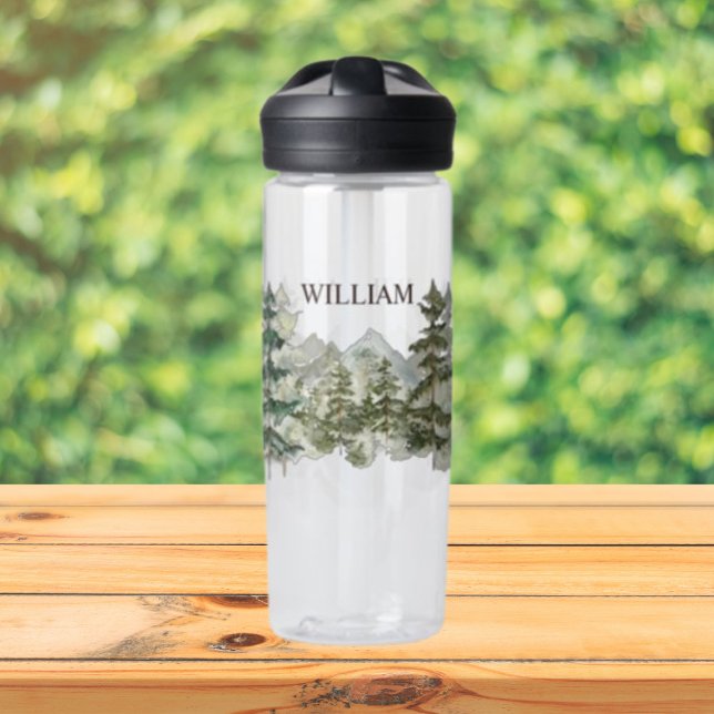 Personalized Pine Forest and mountain Nature Water Bottle (Close up outdoor)