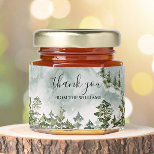 Personalized Pine Forest and Mountains Honey Jar Favors
