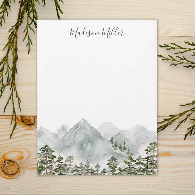 Personalized Pine Forest and Mountains Letterhead (Close up)