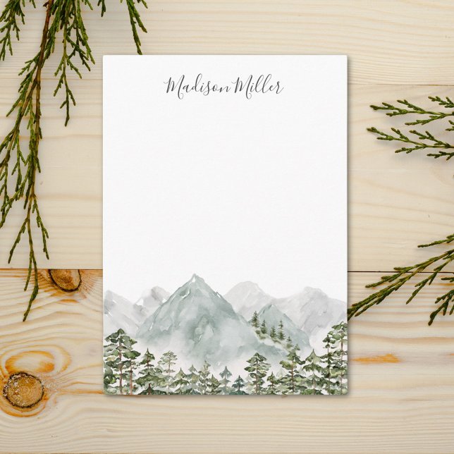 Personalized Pine Forest and Mountains Note Card (Close up)