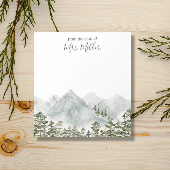 Personalized Pine Forest and Mountains Notepad (Close up)
