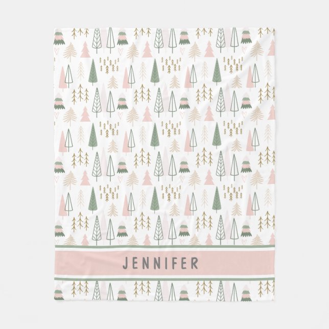 Personalized Pine Retreat Whimsical Fleece Blanket (Front)