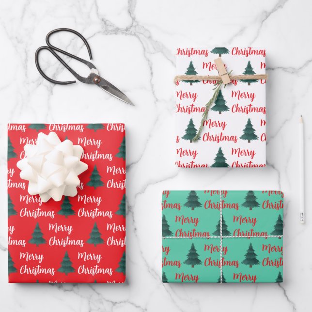 Personalized Pine Tree & Merry Christmas  Wrapping Paper Sheets (Front)