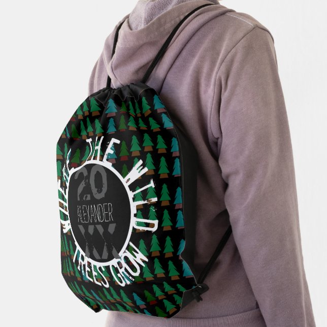 Personalized Pine Tree Woodland Baby Boy Diaper Drawstring Bag (Insitu)