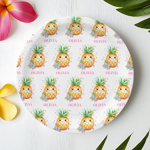 Personalized Pineapple Aloha 1st Birthday Party Paper Plates