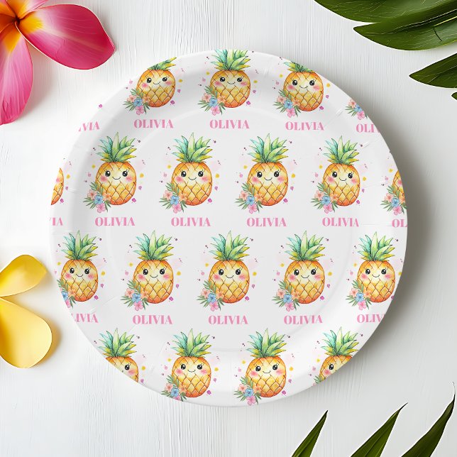 Personalized Pineapple Aloha 1st Birthday Party Paper Plates (Personalized Pineapple Aloha 1st Birthday Party Paper Plates)