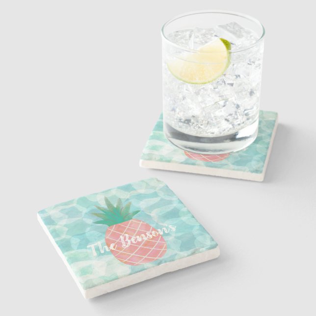Personalized Pineapple Bar Drink Coasters  (Side)