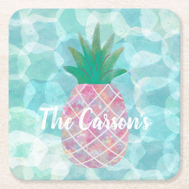 Personalized Pineapple Bar Drink Coasters  (Front)