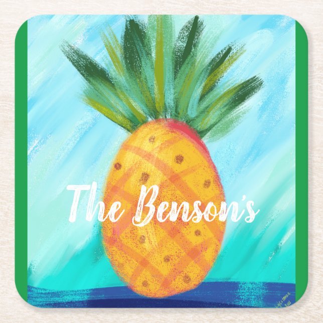 Personalized Pineapple Bar Drink Coasters  (Front)