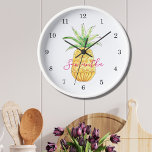 Personalized Pineapple Clock<br><div class="desc">This cute and girly clock is decorated with a yellow watercolor pineapple and a name in pink typography. You can customize it by changing the name or making it a monogram. Use the Customize Further option to change the text size, style, or color. Because we create our artwork you won't...</div>