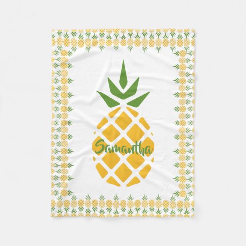 Personalized Pineapple Editable White Background Fleece Blanket
