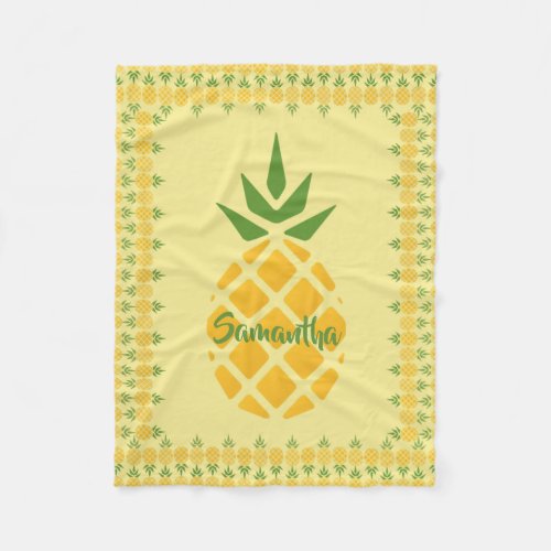 Personalized Pineapple Editable Yellow Background Fleece Blanket