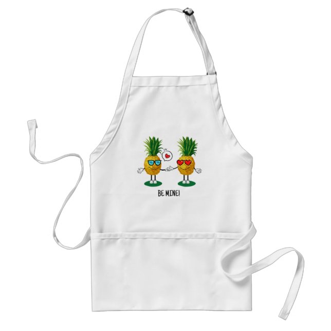 Personalized Pineapple Emoji Love Couple Adult Apron (Front)