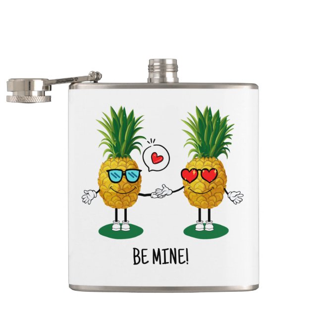 Personalized Pineapple Emoji Love Couple Flask (Opened)