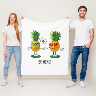 Personalized Pineapple Emoji Love Couple Fleece Blanket