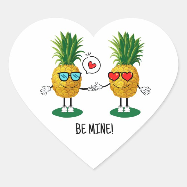 Personalized Pineapple Emoji Love Couple Heart Sticker (Front)