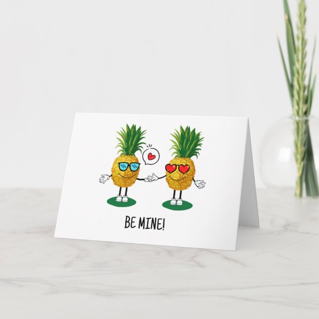 Personalized Pineapple Emoji Love Couple Holiday Card (Front)