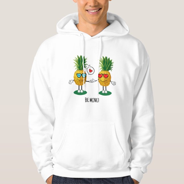 Personalized Pineapple Emoji Love Couple Hoodie (Front)