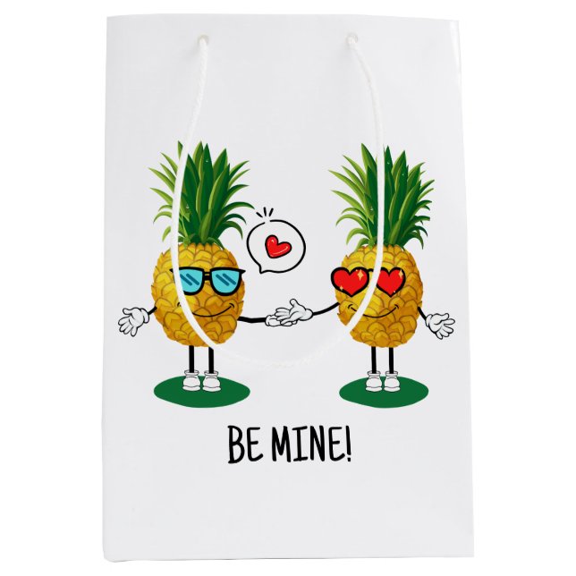 Personalized Pineapple Emoji Love Couple Medium Gift Bag (Front)