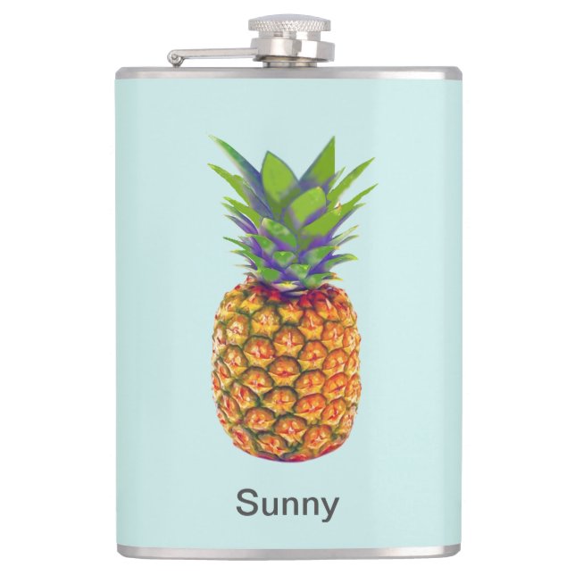 Personalized Pineapple Fruit on Light Blue Flask (Front)