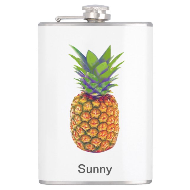 Personalized Pineapple Fruit on White Flask (Front)