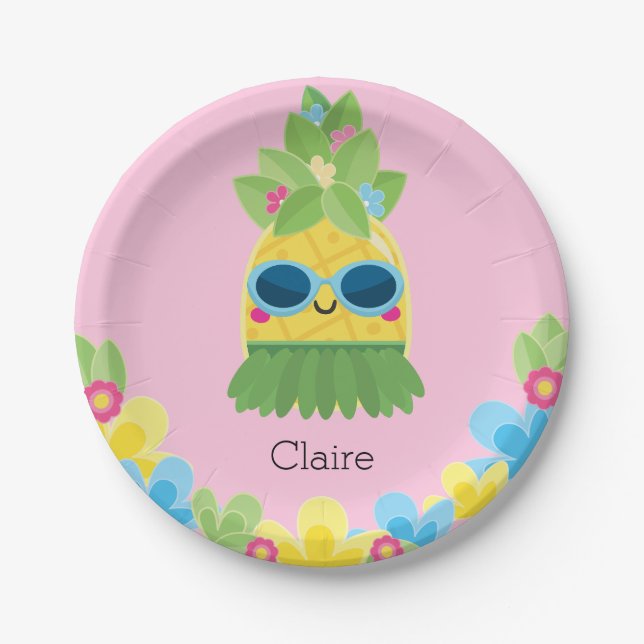 Personalized Pineapple Girls Ms Onederful First Paper Plates (Front)