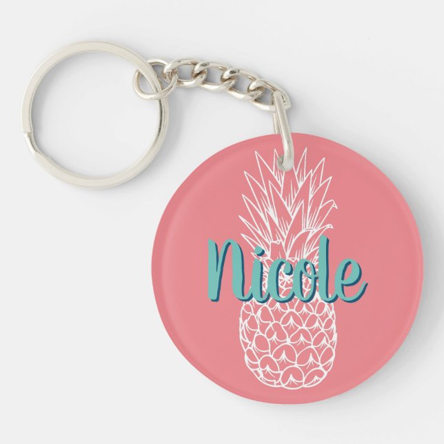 Personalized Pineapple Name Round Keychain (Front)