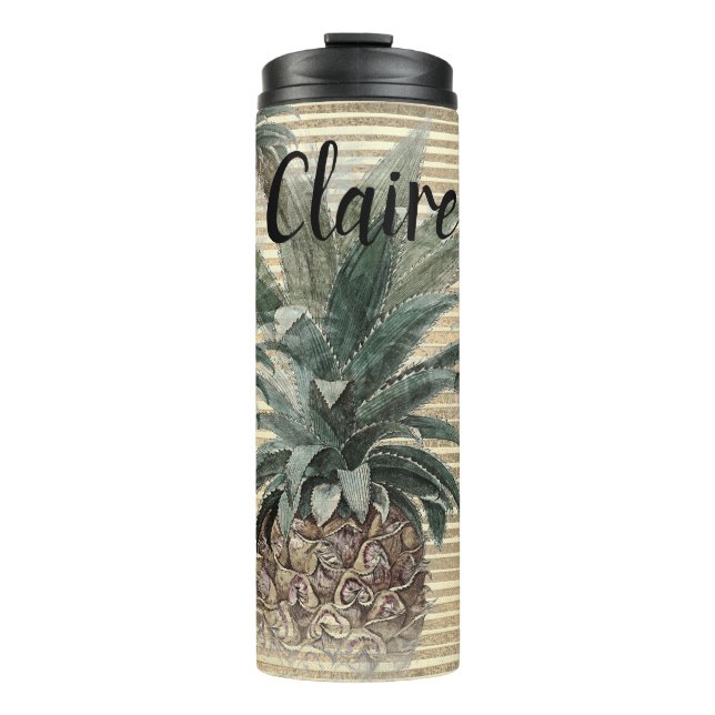 Personalized Pineapple on Gold Foil Striped  Thermal Tumbler (Front)
