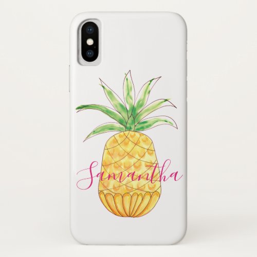 Personalized Pineapple Pink Yellow Watercolor iPhone X Case