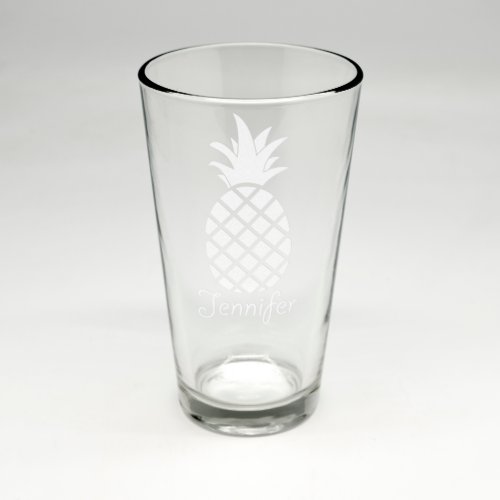 Personalized Pineapple Sand Etched Pint Glass 