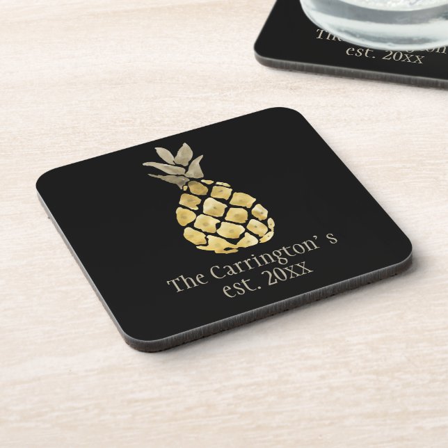 Personalized Pineapple Stenciled  Beverage Coaster (Left Side)