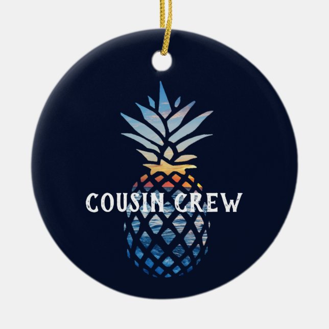 Personalized Pineapple Tropical Sunset  Ceramic Ornament (Front)