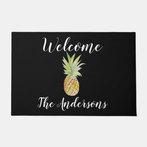Personalized Pineapple Watercolor Blue Welcome Doo Doormat
