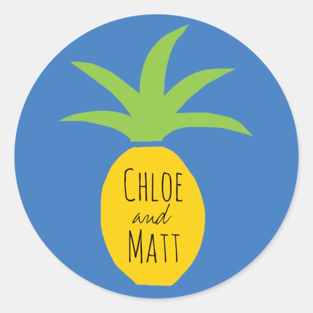 Personalized Pineapple Wedding Favor Stickers (Front)